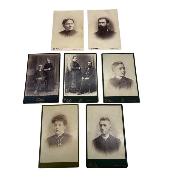 Lot of 7 Antique Cabinet Cards 1880s Meadville PA Fowler & Dunn Portrait Photos - Picture 1 of 7